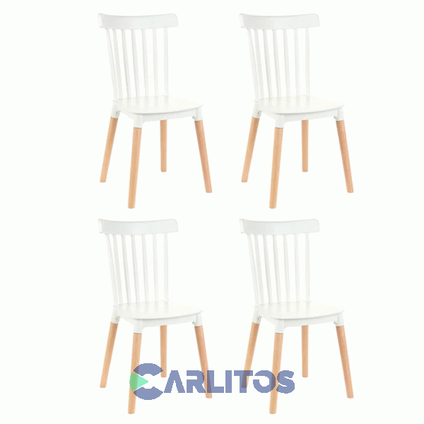 Combo X 4 Sillas Garden Life Windsor Pvc Blanca Patas De Madera F908000x4