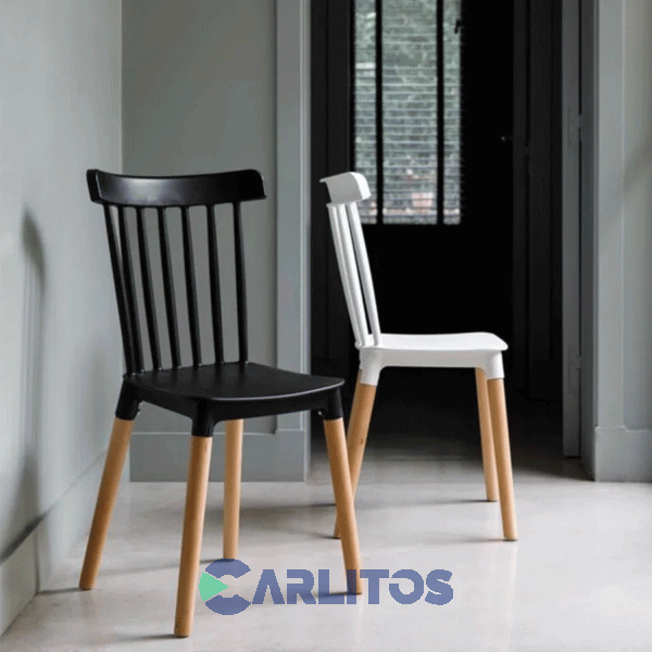 Silla Windsor Garden Life Pvc Negra Patas De Madera F908001