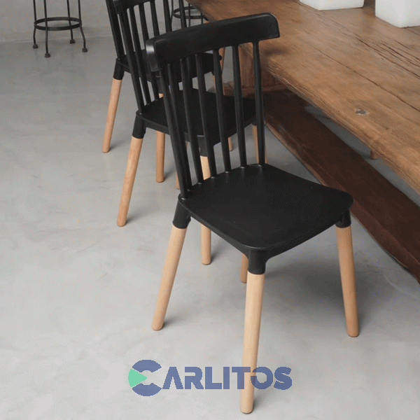 Silla Windsor Garden Life Pvc Negra Patas De Madera F908001