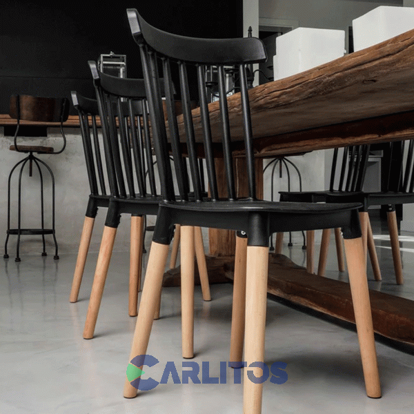 Silla Windsor Garden Life Pvc Negra Patas De Madera F908001