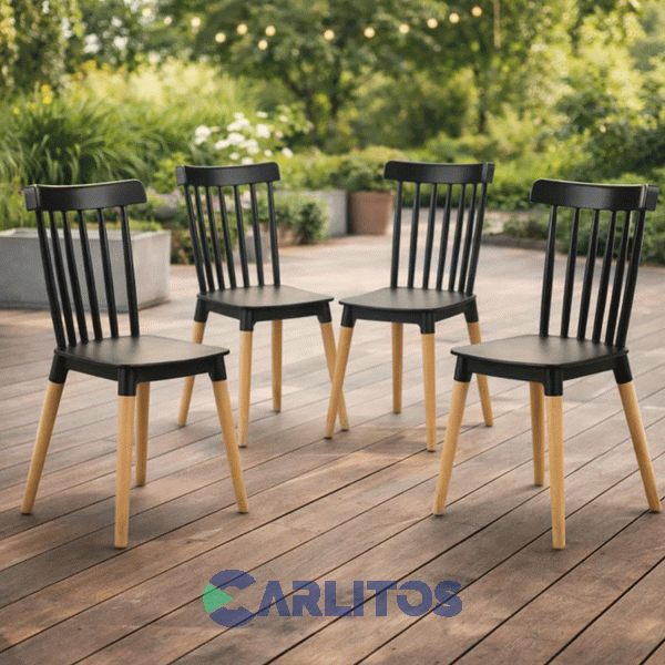 Combo X 4 Sillas Garden Life Windsor Pvc Negra Patas De Madera F908001x4