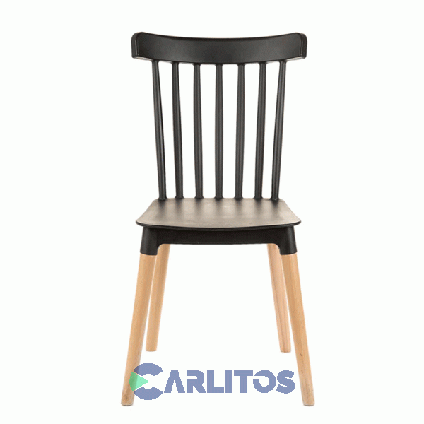 Combo X 4 Sillas Garden Life Windsor Pvc Negra Patas De Madera F908001x4