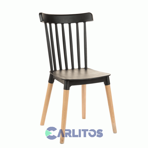 Combo X 4 Sillas Garden Life Windsor Pvc Negra Patas De Madera F908001x4