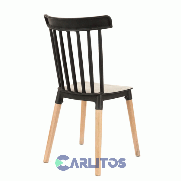 Combo X 4 Sillas Garden Life Windsor Pvc Negra Patas De Madera F908001x4