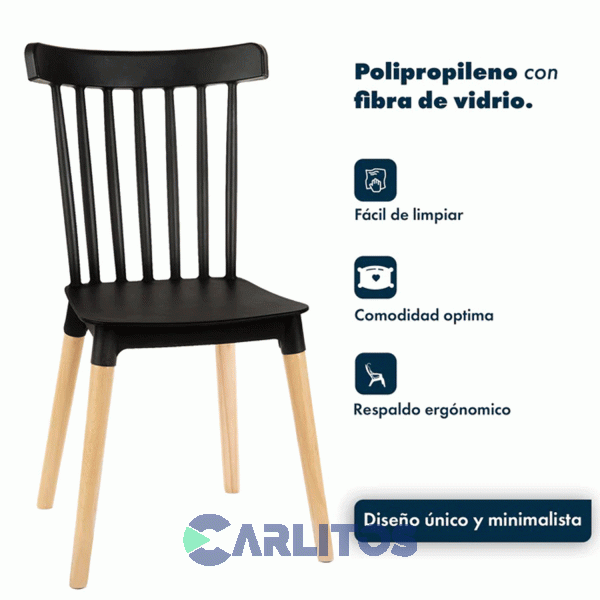 Combo X 4 Sillas Garden Life Windsor Pvc Negra Patas De Madera F908001x4