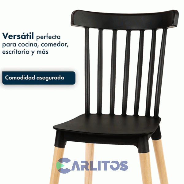 Combo X 4 Sillas Garden Life Windsor Pvc Negra Patas De Madera F908001x4