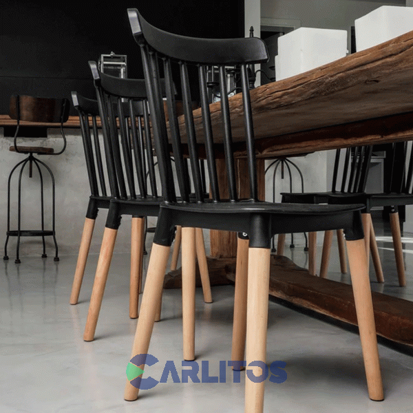 Combo X 4 Sillas Garden Life Windsor Pvc Negra Patas De Madera F908001x4