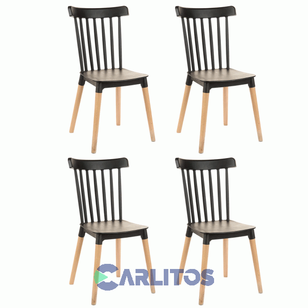 Combo X 4 Sillas Garden Life Windsor Pvc Negra Patas De Madera F908001x4