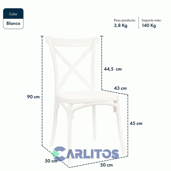 Silla Katrina Garden Life Pvc Blanca Polipropileno Asiento Y Respaldo F9060000