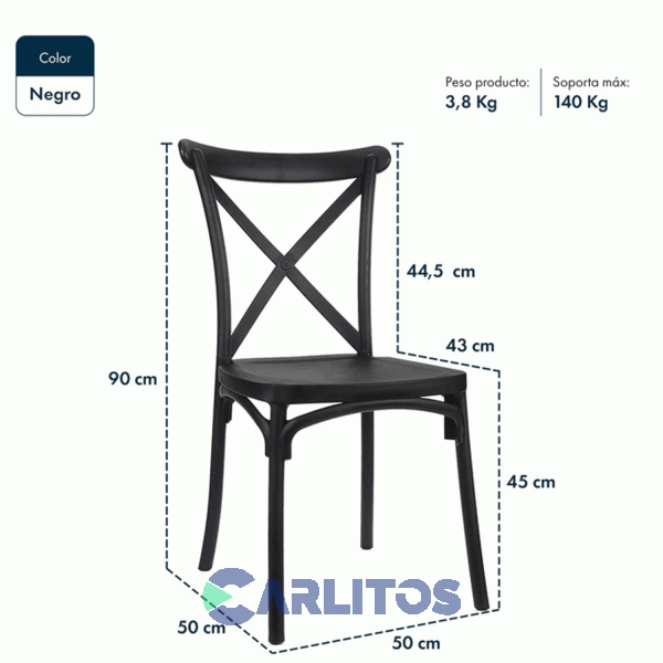 Silla Katrina Garden Life Pvc Negra Polipropileno Asiento Y Respaldo F9060001