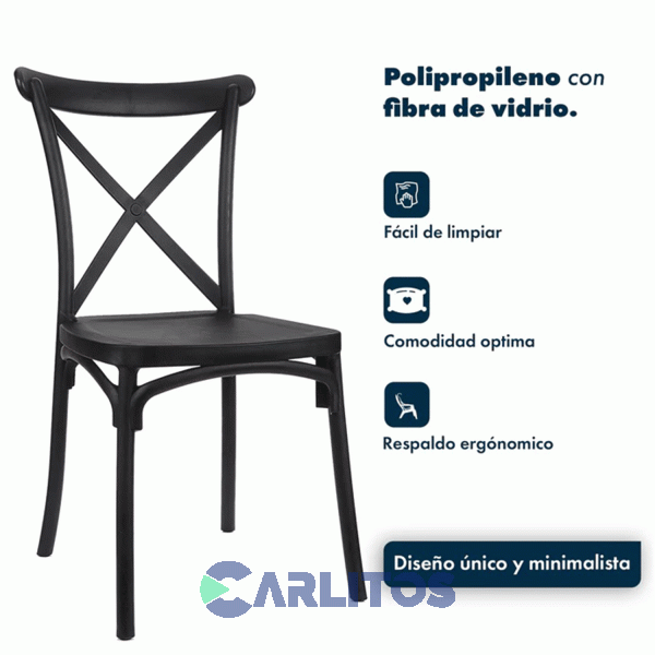 Silla Katrina Garden Life Pvc Negra Polipropileno Asiento Y Respaldo F9060001