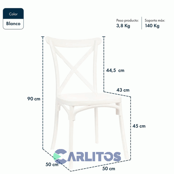 Combo X 4 Sillas Katrina Garden Life Pvc Blanca Polipropileno  Asiento Y Respaldo F9060000x4