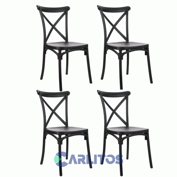 Combo X 4 Sillas Katrina Garden Life Pvc Negra Polipropileno Asiento Y Respaldo F9060001x4
