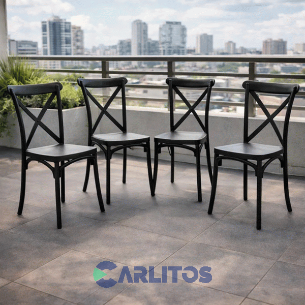 Combo X 4 Sillas Katrina Garden Life Pvc Negra Polipropileno Asiento Y Respaldo F9060001x4