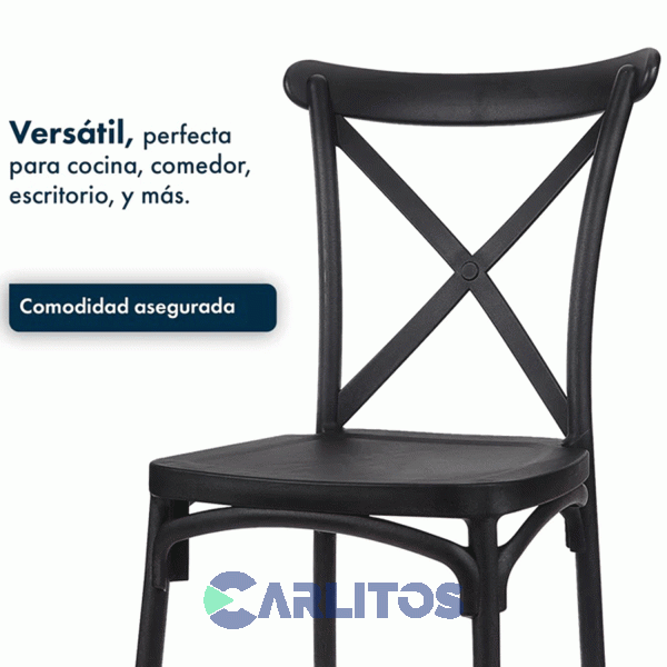 Combo X 4 Sillas Katrina Garden Life Pvc Negra Polipropileno Asiento Y Respaldo F9060001x4
