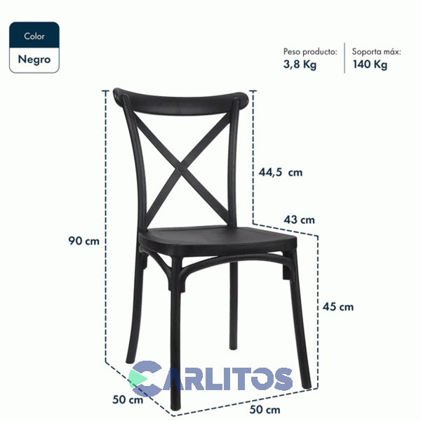 Combo X 4 Sillas Katrina Garden Life Pvc Negra Polipropileno Asiento Y Respaldo F9060001x4