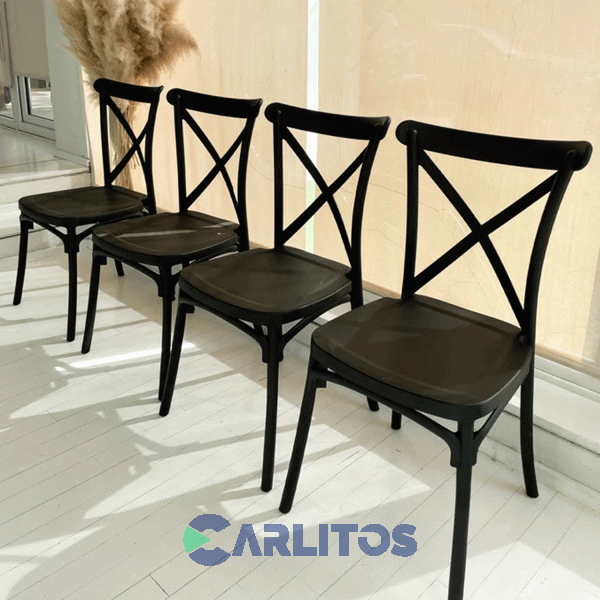 Combo X 4 Sillas Katrina Garden Life Pvc Negra Polipropileno Asiento Y Respaldo F9060001x4