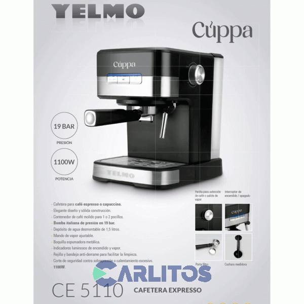 Cafetera Express Yelmo Manual Acero Inoxidable 19 Bares Ce5110