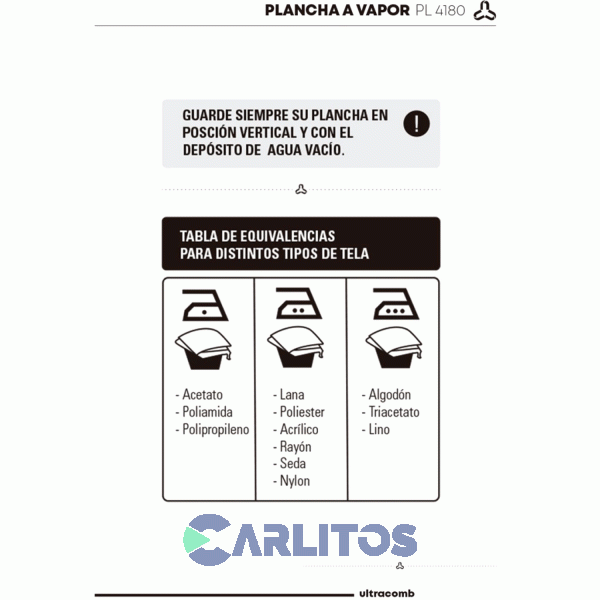 Plancha A Vapor Ultracomb 2250 Wts Suela Ceramica Pl4180