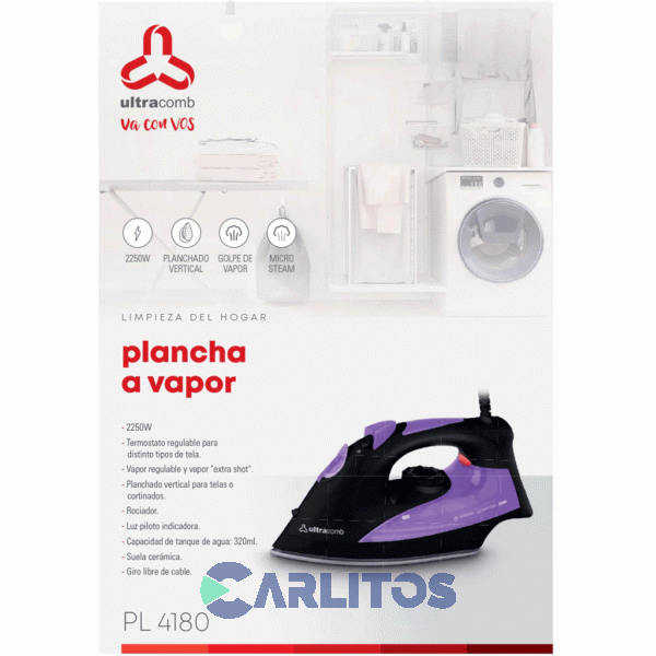 Plancha A Vapor Ultracomb 2250 Wts Suela Ceramica Pl4180
