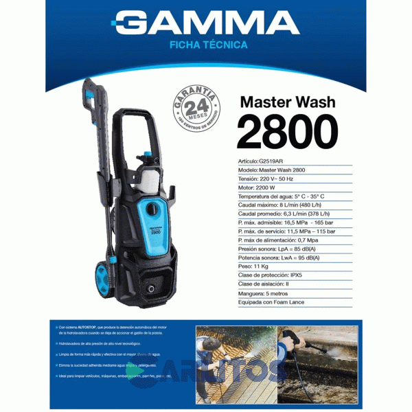 Hidrolavadora Gamma 165 Bar 480 Litros/Hora - Master Wash 2800 -G2519