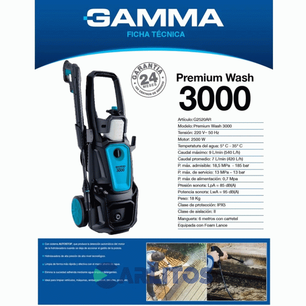 Hidrolavadora Gamma 185 Bar 540 Litros/Hora-Master Wash 3000 G2520