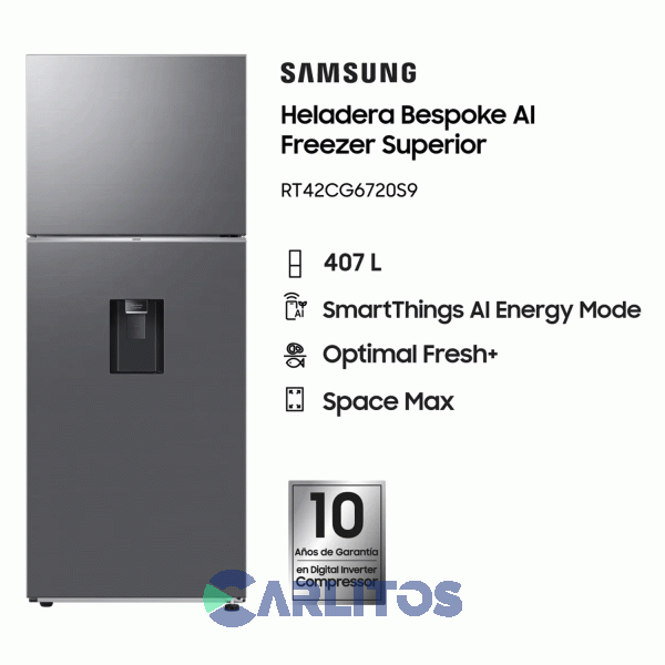Heladera No Frost Samsung Inverter 407 Litros Acero Inoxidable Rt42cg6720s9b3