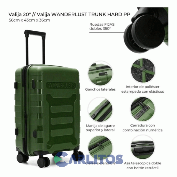 Valija 20" Rigida 4 Ruedas Giratorias Wander Lust 41554 Verde