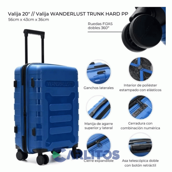 Valija 20" Rigida 4 Ruedas Giratorias Wander Lust 41558 Azul