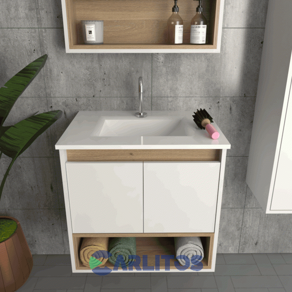 Vanitory Flotante Tables 0.60 Mts 2 Puertas 1 Perforacion Cod: 3182-Cob Olmo Finlandes-Blanco