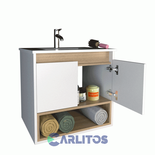 Vanitory Flotante Tables 0.60 Mts 2 Puertas 1 Perforacion Cod: 3182-Cob Olmo Finlandes-Blanco