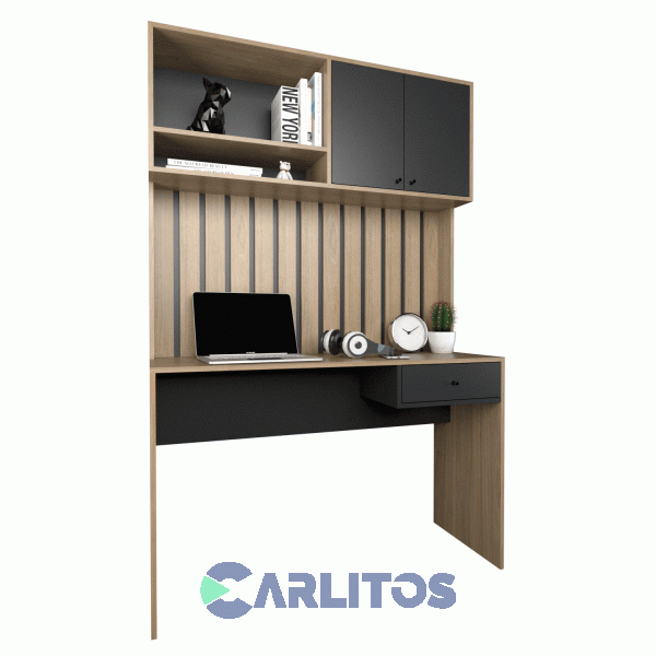 Escritorio Varillado Con Alzada Tables Olmo Finland&eacute;s y Negro