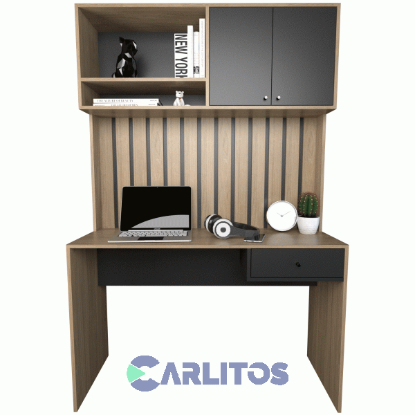 Escritorio Varillado Con Alzada Tables Olmo Finland&eacute;s y Negro