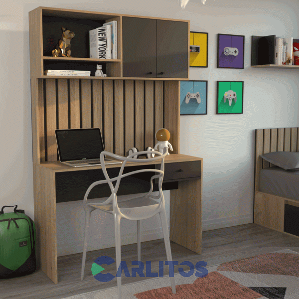 Escritorio Varillado Con Alzada Tables Olmo Finland&eacute;s y Negro