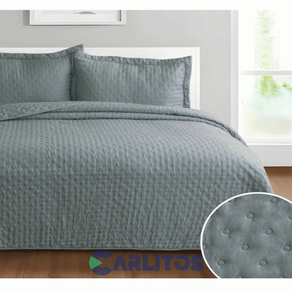 Cubrecama Queen Size Mantra Prewash Dots Wash Gris Oscuro
