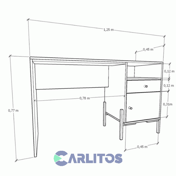 Escritorio Tables Metalwood 1 Cajon 1 Puerta 1.25 Mts Cod: 4255-Evn Everest-Nevado