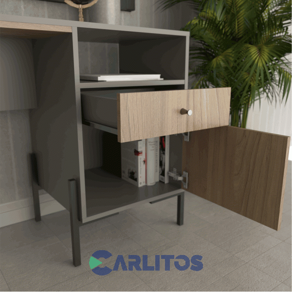 Escritorio Tables Metalwood 1 Cajon 1 Puerta 1.25 Mts Cod: 4255-Cgo Gris-Olmo Finlandes