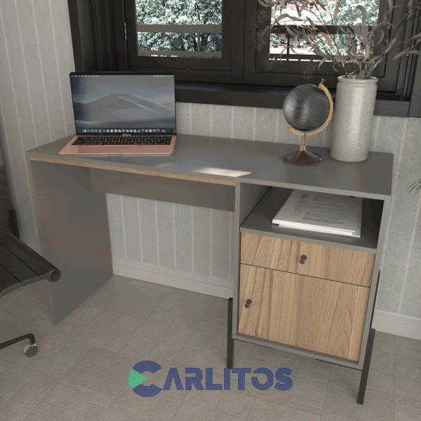 Escritorio Tables Metalwood 1 Cajon 1 Puerta 1.25 Mts Cod: 4255-Cgo Gris-Olmo Finlandes