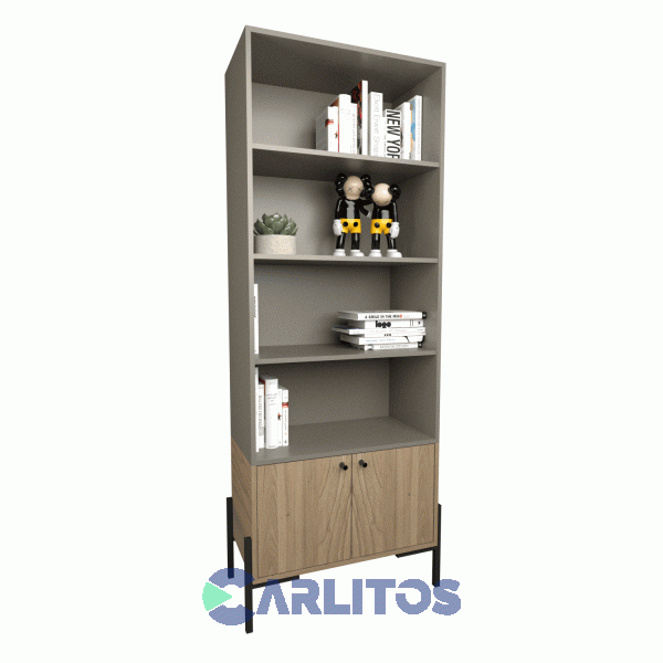 Biblioteca Metalwood Puertas Bajas Tables Cod: 4256-Cgo Gris-Olmo Finlandes
