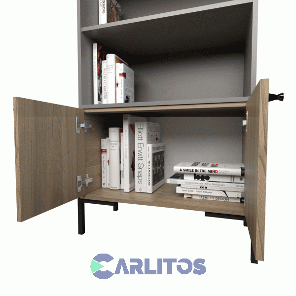 Biblioteca Metalwood Puertas Bajas Tables Cod: 4256-Cgo Gris-Olmo Finlandes