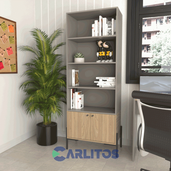 Biblioteca Metalwood Puertas Bajas Tables Cod: 4256-Cgo Gris-Olmo Finlandes