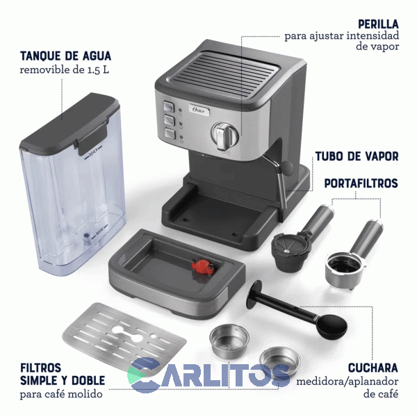 Cafetera Express Oster Digital Compacta Silver 15 Bares  Bvstem5502