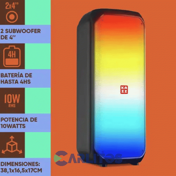 Parlante Torre Kazz Rudi Con Bluetooth Y Bateria 10 Watts Rms