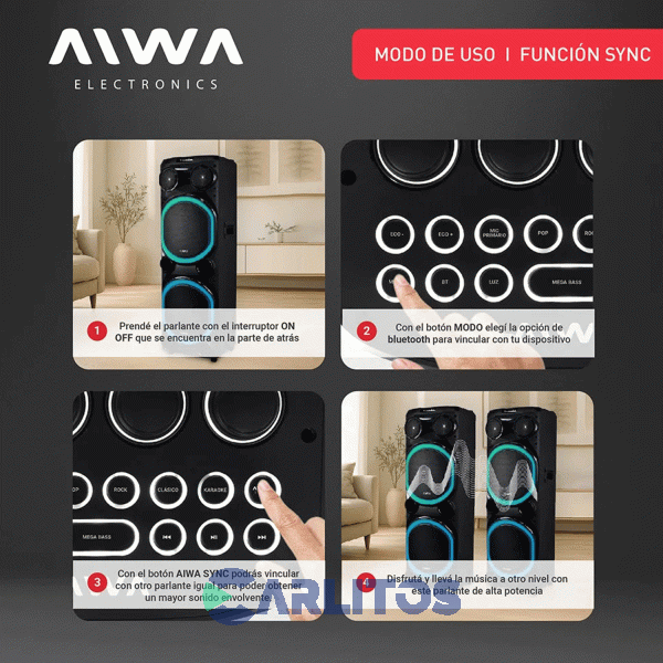 Parlante Torre Aiwa Con Bluetooth Y Bateria 18000 Watts Pmpo Aw-T512