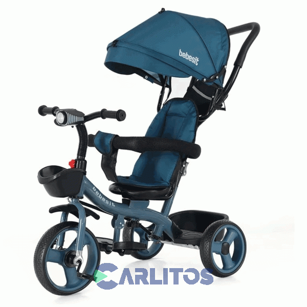 Triciclo Bebesit Con Barral Y Capota-Asiento Giratorio 360&deg; Azul Petroleo Sl-1870-V1m Joy Premium