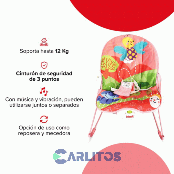 Mecedora Reposera Bebesit Dinosaurio Con Musica Y Vibracion 8203-C Rosa