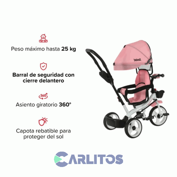 Triciclo Con Barral Y Capota-Asiento Giratorio 360&deg; Rosa Claro Bebesit Sl-1870-V1P