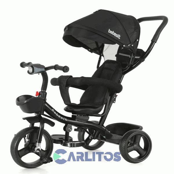 Triciclo Bebesit Con Barral Y Capota-Asiento Giratorio 360&deg; Negro Sl-1870-V1O Joy Premium