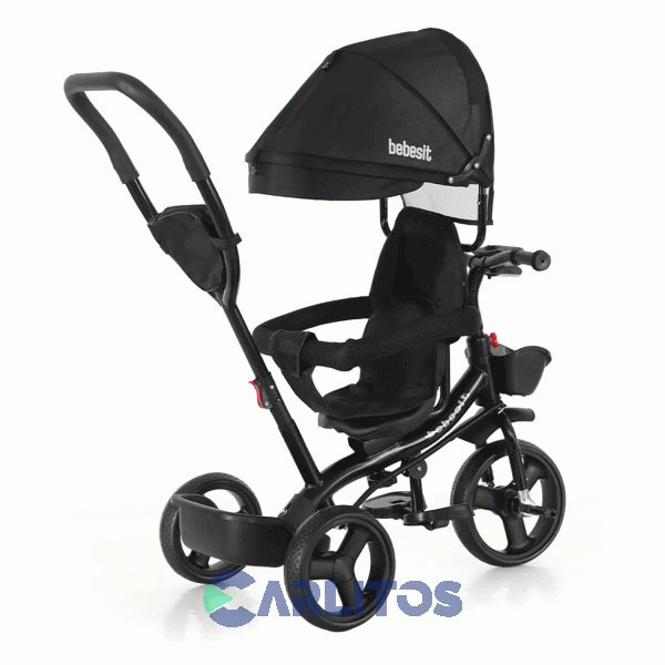 Triciclo Bebesit Con Barral Y Capota-Asiento Giratorio 360&deg; Negro Sl-1870-V1O Joy Premium