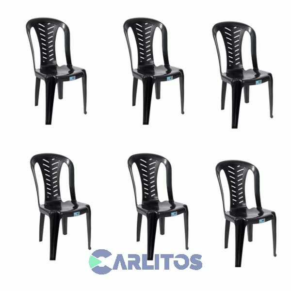 Combo X 6 Sillas Nr Pvc Color Negra Living